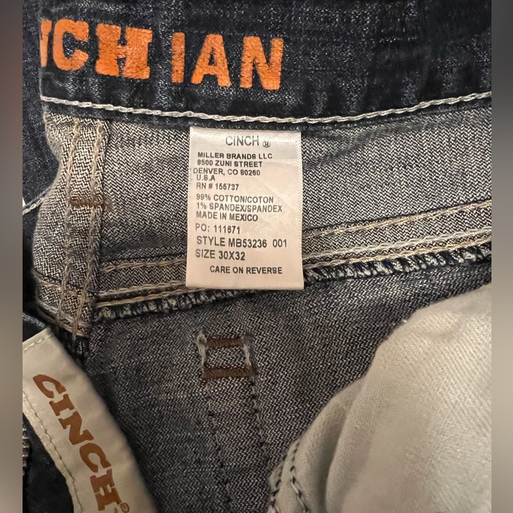 CINCH MEN'S IAN DARK STONEWASH PERFORMANCE STRETCH SLIM BOOTCUT JEANS 30x32